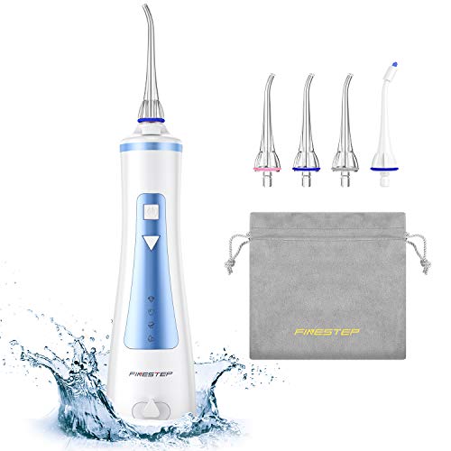 Irrigador oral dental portátil recargable inalámbrico con 4 modos y 4 boquillas de chorro, recargable por USB para viajes en casa, color azul