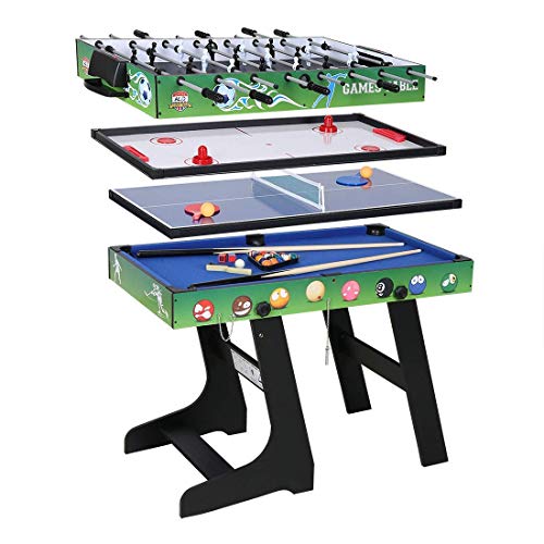 JCF Mesa Multijuegos Plegable 4 en 1 Mesa de Billar, Ping Pong, Hockey y Futbolín (109 x 60,5 x 82 cm) Buen Regalo para Fiestas Juegos Entre Familia Color Verde