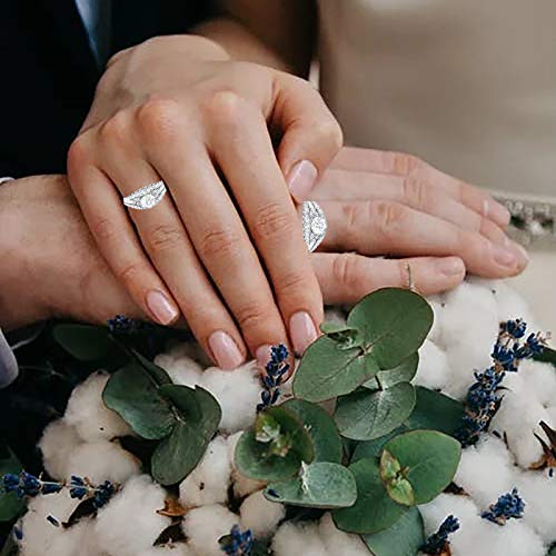 Juego de anillos de boda chapados en oro blanco, colección Eternal Love Aniversario, anillo de compromiso redondo con diamantes de tamaño 6-10