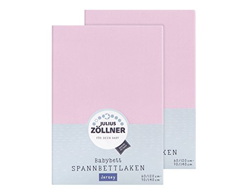 Julius Zöllner - Pack doble de dos sábanas bajeras para cunas, tamaño 60 x 120/70 x 140, color rosa, unisex (8380347760)