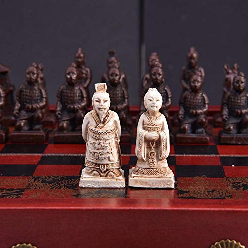 juman634 Juego de ajedrez pequeño Retro Juego de Mesa de Viaje Chino de la dinastía Ming y Qing Juego de ajedrez de Guerreros de Terracota para Adultos y niños