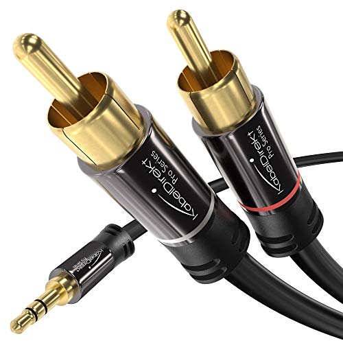 KabelDirekt – 2m Cable Jack 3,5mm a RCA (Coaxial Audio Estéreo, 1 Conector 3,5mm Jack Macho a 2 Conectores RCA Macho, para el Smartphone, Sistema HiFi), Pro Series