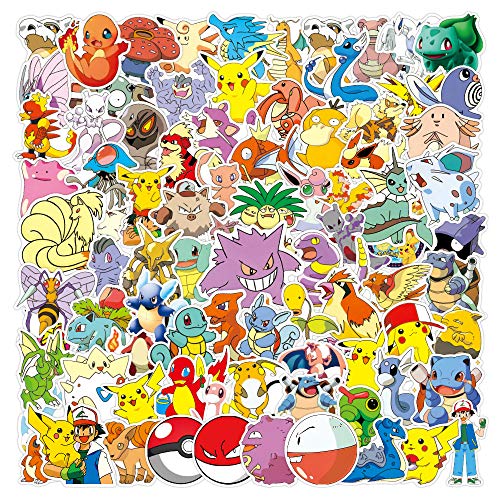Kaderas 100 Piezas Paquete de Pegatinas, Pokemon Stickers Decorativas VSCO Stickers PVC Vinals para Coche, Bicicleta, Moto, Equipaje, Portátil, Dormitorio, Funda de Viaje, Impermeable (Pokemon)