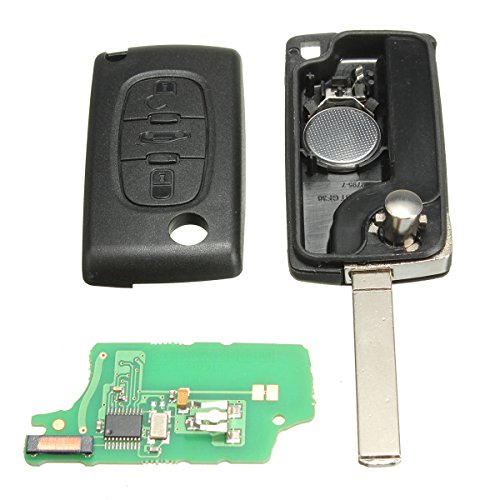 KaTur Carcasa para llaves de coche con control remoto, 3 botones, clave, pila de repuesto, chip ID46 compatible con Peugeot y Citroën Berlingo, frecuencia de 433 MHz 商品名称