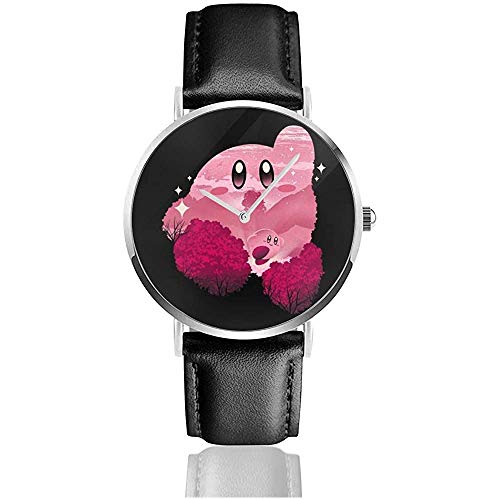 Kirby Silhouette Super Smash Bros Relojes Reloj de Cuero de Cuarzo con Correa de Cuero Negro para Regalo de colección