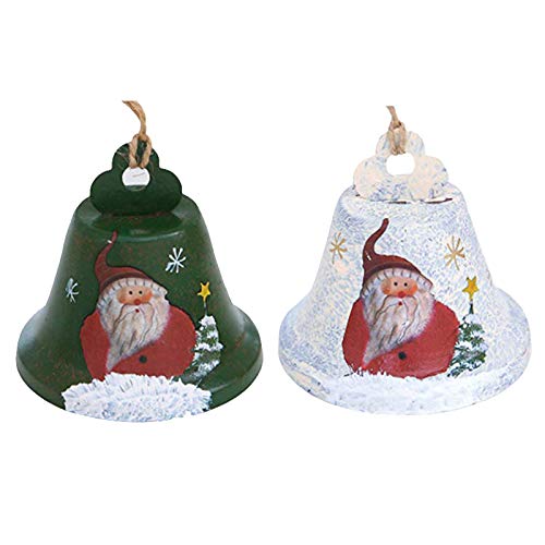 LIOOBO 2 Piezas Navidad Jingle Bell Gran muñeco de Nieve Hierro Campana árbol de Navidad Colgante Fiesta decoración (Blanco Verde)