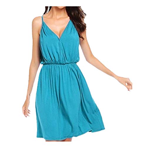 Liqiqi - Vestido elegante de verano para mujer, vestido de Damask sin mangas, cintura y longitud hasta la rodilla, informal, vestido de verano, fiesta, casa, mini vestido recto