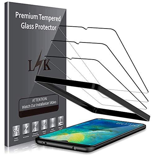 LK Compatible con Huawei Mate 20 Protector de Pantalla,3 Pack,9H Dureza Cristal Templado, Equipado con Marco de Posicionamiento,Vidrio Templado Screen Protector