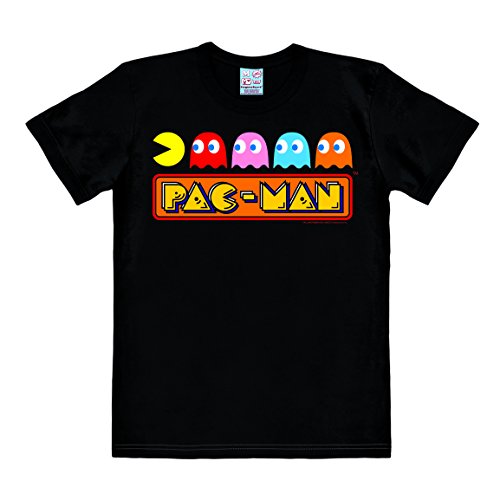 Logoshirt Nerd - Videojuego - Pac-Man - Blinky Pinky Inky Clyde - Caza - Camiseta Hombre - Negro - Diseño Original con Licencia, Talla 3XL