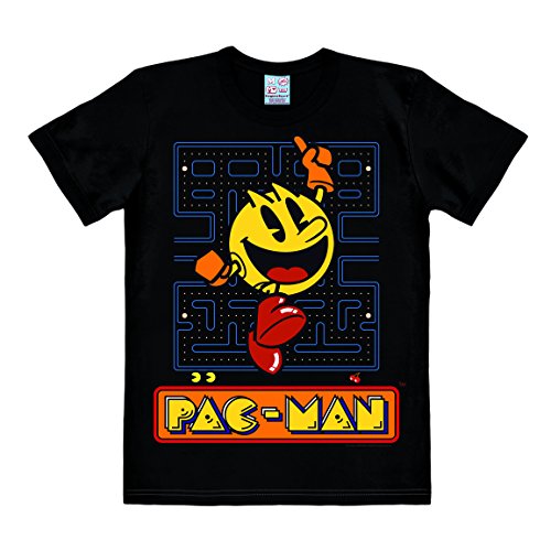 Logoshirt Nerd - Videojuego - Pac-Man - Salto - Camiseta Hombre - Negro - Diseño Original con Licencia, Talla 3XL