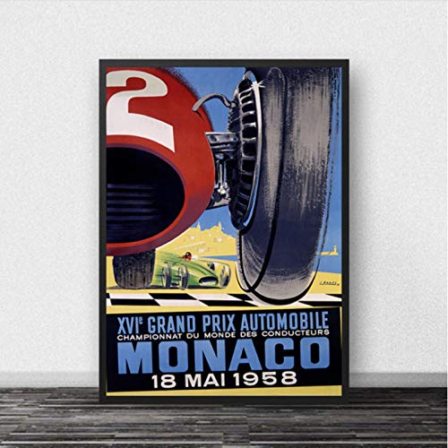 lubenwei Mónaco 64th Super Motor Car Poster Champion World Grand Prix Retro Wall Art Canvas Painting Baby Kids Room 40x60cm Sin Marco AW-1758