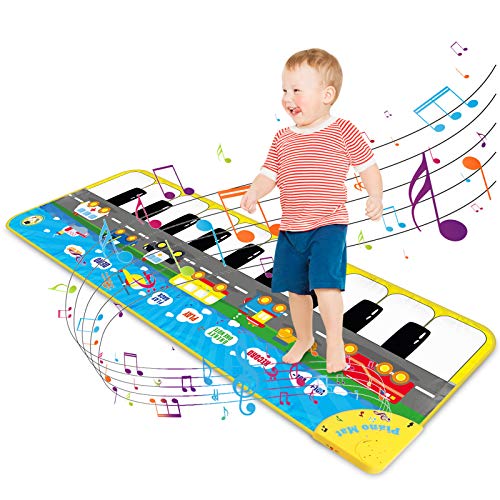 Magicfun Alfombra de Piano para Niños, Alfombrilla de Baile de Juego Musical Teclado Ajustable con 9 Sonidos de Vehículos, Juguetes Educativos Regalos para Infantil Bebé