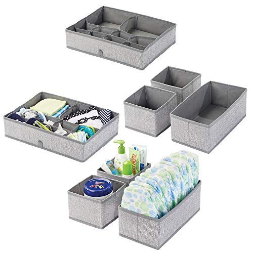 mDesign Juego de 8 cajas organizadoras para cuarto infantil de fibra sintética y con diseño de espiga – Cestas de tela para accesorios de bebé – Organizadores para armarios o cajones – gris