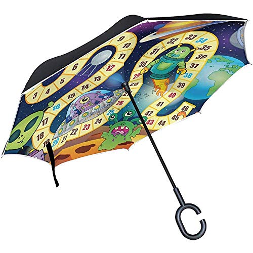 Mike-Shop Paraguas invertido Autos Paraguas inverso Espacio Exterior Tema Juego de Mesa Niños A Prueba de Viento A Prueba de UV Paraguas al Aire Libre de Viaje