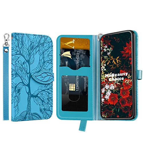 MoBeautyChoice Funda para Samsung Galaxy S10 Plus [con Protector Pantalla], Diseño del árbol de la Vida PU Cuero Case de Estilo Billetera Carcasa con Cierre Magnético Funda (Azul)