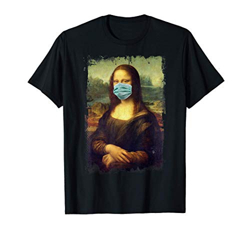Mona Lisa Con Máscara Gracioso Cuadro Famoso Cuarentena Camiseta