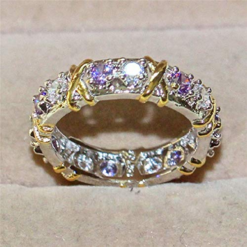 MYLDML Anillo Lady'S 925 Sterling Silver Purple Tanzanite Couple Rings Yellow Gold Cross Eternal Band Wedding Ring for Women Jewelry Size 5-10,White,10