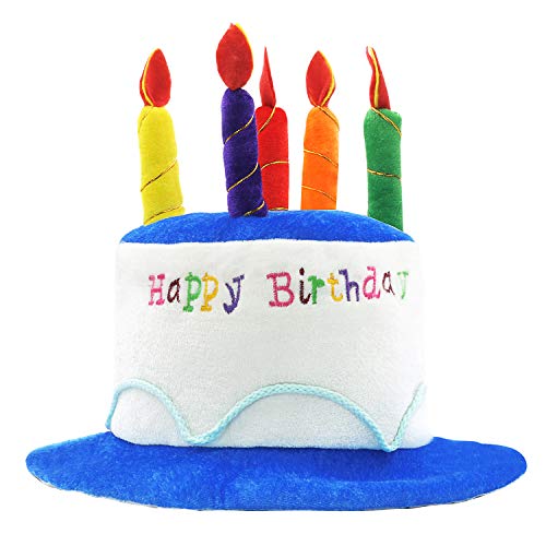 Novelty Place Sombrero de felpa, para tarta de cumpleaños, unisex, tamaño adulto, ideal como recuerdo de fiesta, accesorios de disfraces, pastel y 5 velas multicolor