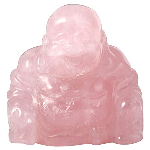 Nupuyai - Figura de Buda sonriente con piedras preciosas y cristal de la suerte, Cuarzo rosa