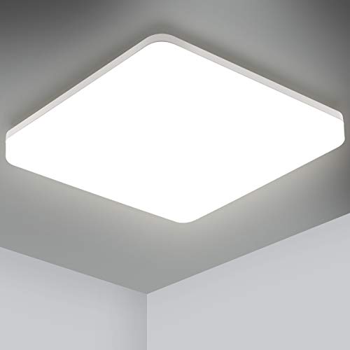 Oeegoo LED 18W Lámpara de techo resistente al agua moderna LED luz de techo Cuadrado delgada 1800Lm Blanco Natural 4000K para Baño Dormitorio Cocina Sala de estar Comedor Balcón Pasillo