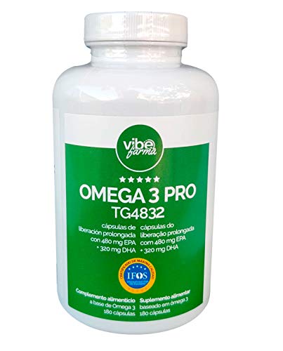 OMEGA 3 PRO TG4832 | Ultra Concentrado: 480 mg de EPA y 320 mg de DHA por perla | Certificado IFOS | Aceite de pescado en forma triglicérido | Cápsula de liberación prolongada | 180 cápsulas