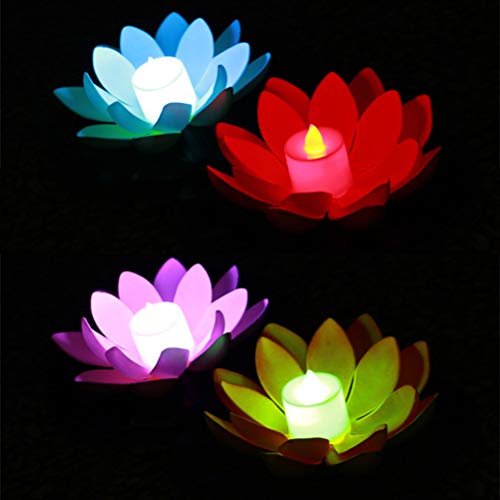 OSALADI LED Floating Light, Lotus Flower Wishing Lámpara flotante, vela de loto Flores Pond Light para piscina Pond (5 unidades, 11,5 cm, luz de color)