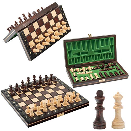 OSCURO MAGNÉTICA 28cm / 11in Pequeño Traveling Juego de ajedrez de madera con figuras magnetizados, hecho a mano clásico juego