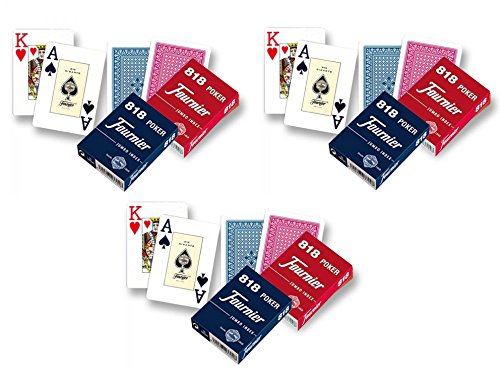 Outletdelocio. Pack de 6 Barajas de Poker Fournier. 55 Cartas 3 Rojas y 3 Azules
