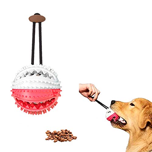 Pelota de goma para limpieza de dientes de perro con cuerda elástica y cascabel, pelota de juguete resistente a mordeduras para perros pequeños y medianos