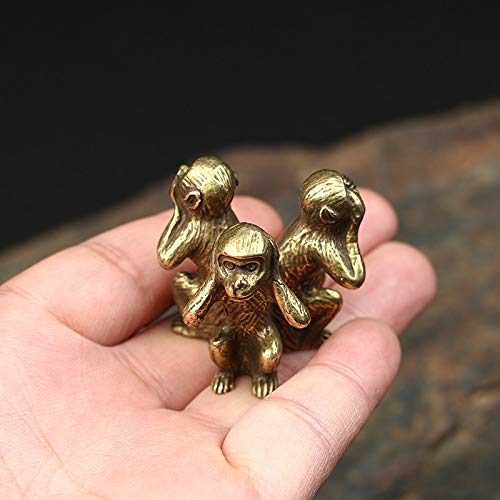 PRDECE Vintage Cobre sólido Tres Monos té Mascota Escultura de Bronce Accesorios de decoración del hogar Figuras de Mono de Bronce miniaturas decoración de Escritorio