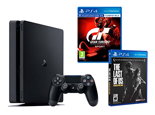 PS4 Slim 1Tb Negra Playstation 4 Consola - Pack 2 Juegos - Gran Turismo Sport "GT Sport" + The Last of Us Remastered HD