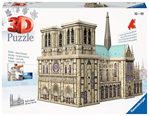 Ravensburger- Puzzle 3D 324 pièces Notre-Dame de Paris, Color néant, 34,2x16,4x25,8cm (12523)