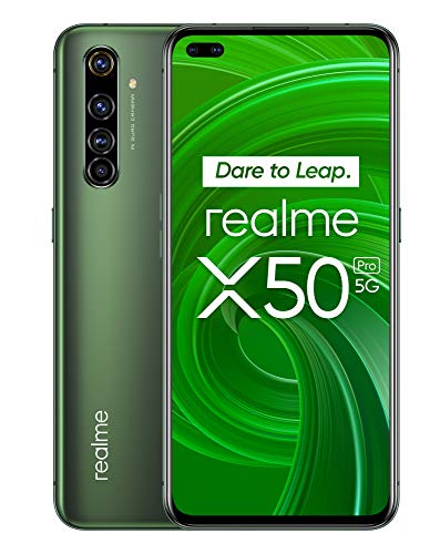 realme X50 Pro – Smartphone 5G de 6.44”, 8 GB RAM + 128 GB ROM, procesador OctaCore Qualcomm Snapdragon 865, cuádruple cámara AI 64MP, MicroSD, Moss Green