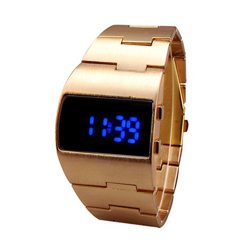 Relojes de Pulsera para Hombres - Dxlta Militares Impermeable Reloj LED de Acero Inoxidable, Negocio Relojes Digitales (Dorado)