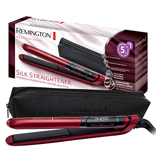 Remington S9600 Silk - Plancha de Pelo, Cerámica, Digital, Placas Flotantes Extralargas, Rojo, Resultados Profesionales, Rojo