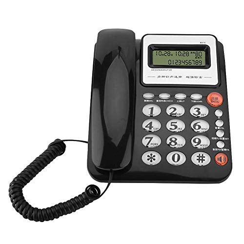 Richer-R Teléfono con Cable FSK/DTMF para Hogar/Oficina,Teléfono Fijo con Teclas Grandes para los Ancianos(16 Tonos de Llamada,4 Nivels Ajuste de Volumen)(Negro)
