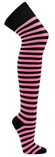 Rodnik Wear® Mujer overknees a rayas Medias ringelstrümpfe Carnaval Cosplay los años ochenta rosa y negro Talla única