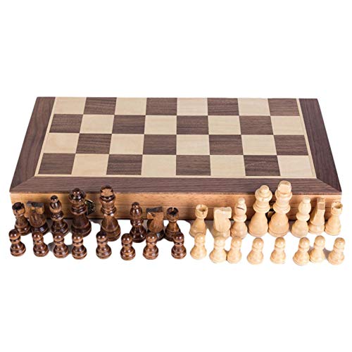 Saicowordist Magnetic International Ajedrez - Juego de ajedrez de madera con tabla de ajedrez plegable, caja de almacenamiento de piezas de ajedrez (40 x 40 x 5 cm)