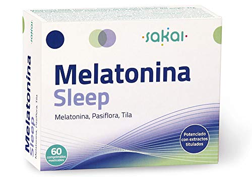 Sakai - Melatonina Sleep, 60 comprimidos masticables. Conciliación rápida del Sueño con efecto Duradero. Melatonina, Pasiflora y Tila. 1,9mg de Melatonina por comprimido.