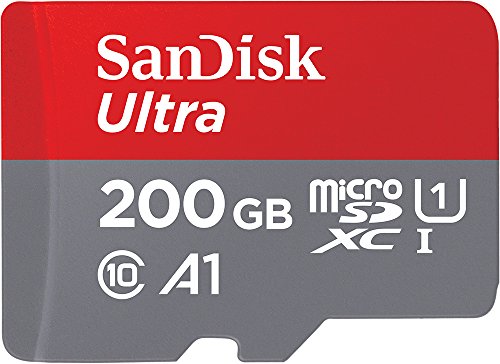SanDisk Ultra Tarjeta de Memoria microSDXC con Adaptador SD, hasta 120 MB/s, Rendimiento de apps A1, Clase 10, U1, 200 GB, Rojo/Gris