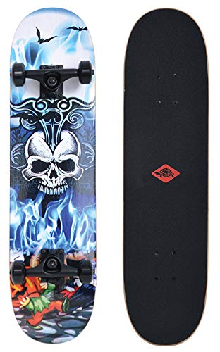 Schildkröt Skateboard Grinder 31'', Tabla Premium, Cubierta Cóncava con Doble Patada y Agarre, Rodamiento de Bolas ABEC9, Design: Inferno, 510681