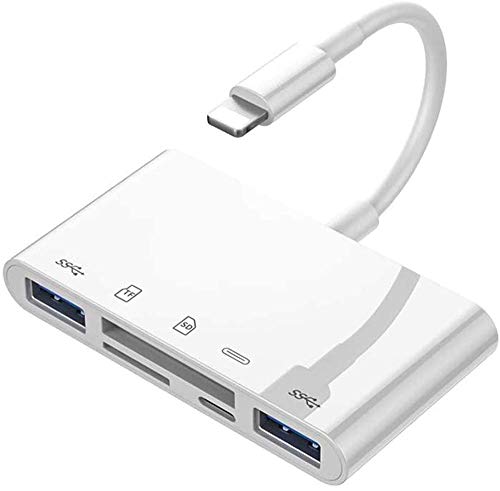SD TF lector de tarjetas, adaptador de USB a Lightning, adaptador de lector de tarjetas 5 en 1 con 2 interfaz USB 3.0 OTG, lector de tarjetas SD/TF, 1 puerto PD ,Adaptador adecuado para iPhone / iPad