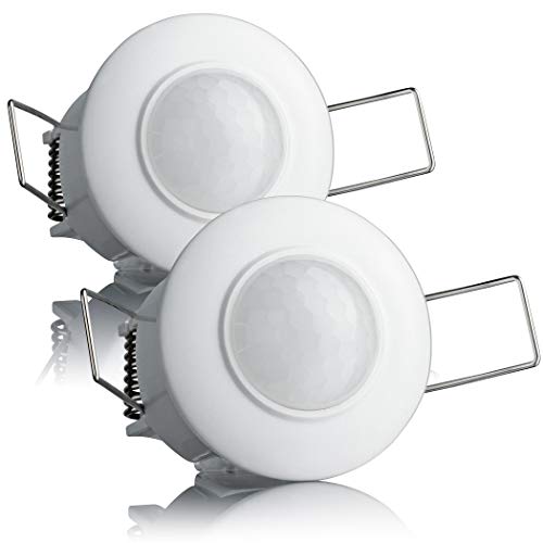 SEBSON 2X Detector de Movimiento Interior, Montaje Empotrado en Techo, programable, Sensor de Infrarrojos, 6m / 360°, LED Adecuado, Luces 800W / 200W