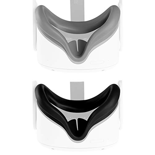 Seltureone - Almohadillas faciales de silicona VR compatibles con Oculus Quest 2, funda de cojín facial para ojos, antisudor, lavable, negro, gris