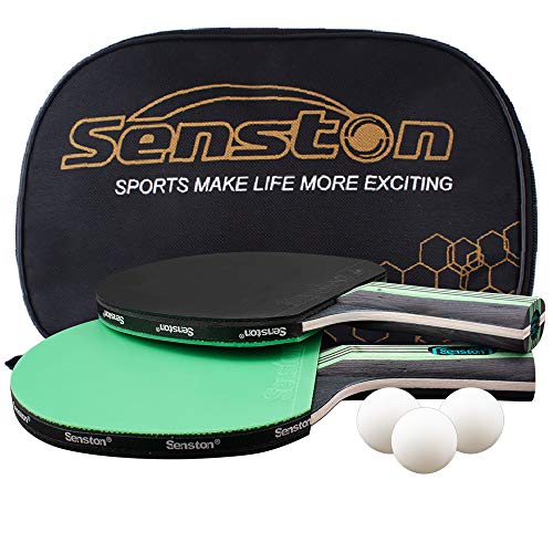 Senston Palas Ping Pong, Pelotas Ping Pong Set, 2 Raquetas de Tenis de Mesa + 3 Pelotas + 1 Bolsa,el Entrenamiento/Kit de Raqueta recreativa