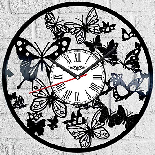 Silversart - Reloj de pared de vinilo con diseño de mariposas, estilo retro, silencioso, decoración para el hogar, accesorios especiales para el hogar, regalo de personalidad creativa