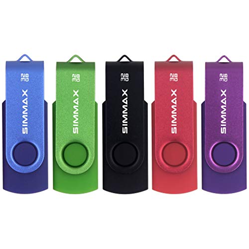 SIMMAX Memorias USB 5 Piezas 32GB USB 2.0 Stick Giratoria Flash Drive Pendrives Almacenamiento Datos (32GB Azul Verde Negro Rojo Púrpura)