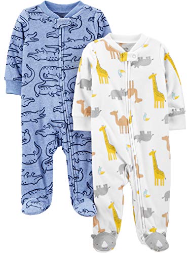 Simple Joys by Carter's 2-Pack Fleece Footed Sleep and Play Infant Toddler-Sleepers, Cocodrilo/Jirafa, 3-6 Meses, Pack de 2