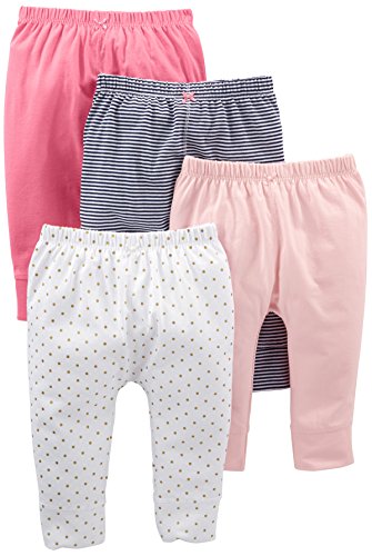 Simple Joys by Carter's pantalón para niñas pequeñas, paquete de 4 ,Bright Pink/Navy Stripe/Light Pink/White Dot ,18 Meses