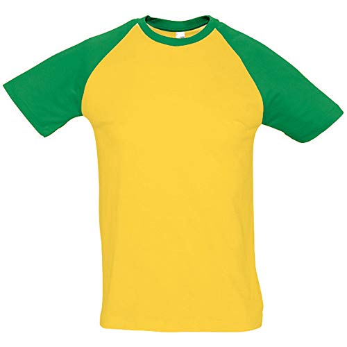 SOLS - Camiseta de Manga Corta para Hombre - Modelo Funky (XXL) (Amarillo Oro/Verde Kelly)